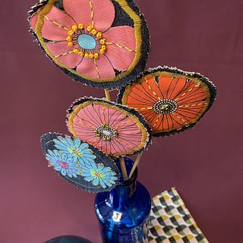 Broche fleur ronde Pensée rose groupe